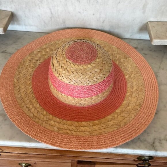 FRANCESCO BING Woven Straw Pink Tan Italian Hat Vintage main image 13